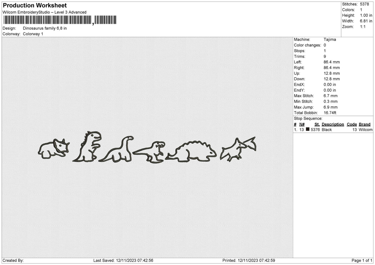 Dinosaurus family Embroidery File 6 size