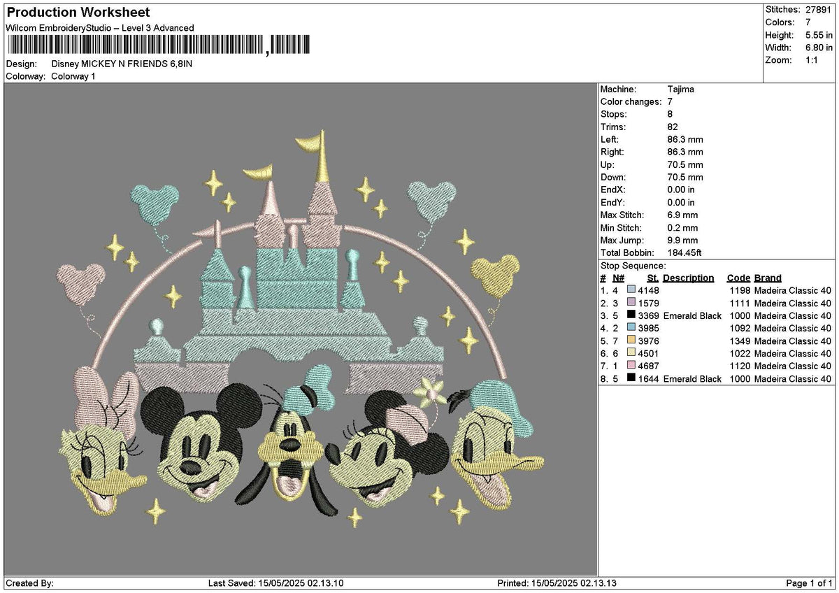 Dland Mickey 1505 Embroidery File 6 sizes