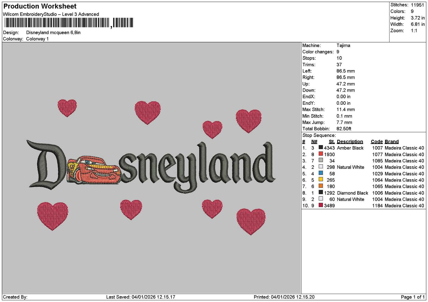 Dland Mcqueen 0401 Embroidery File 6 sizes