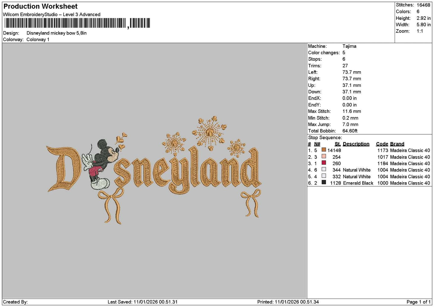 Dland Mickey1101 Embroidery File 6 sizes