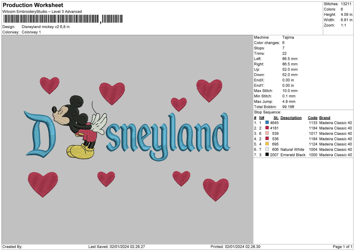 Mickeyland V02 Embroidery File 6 sizes