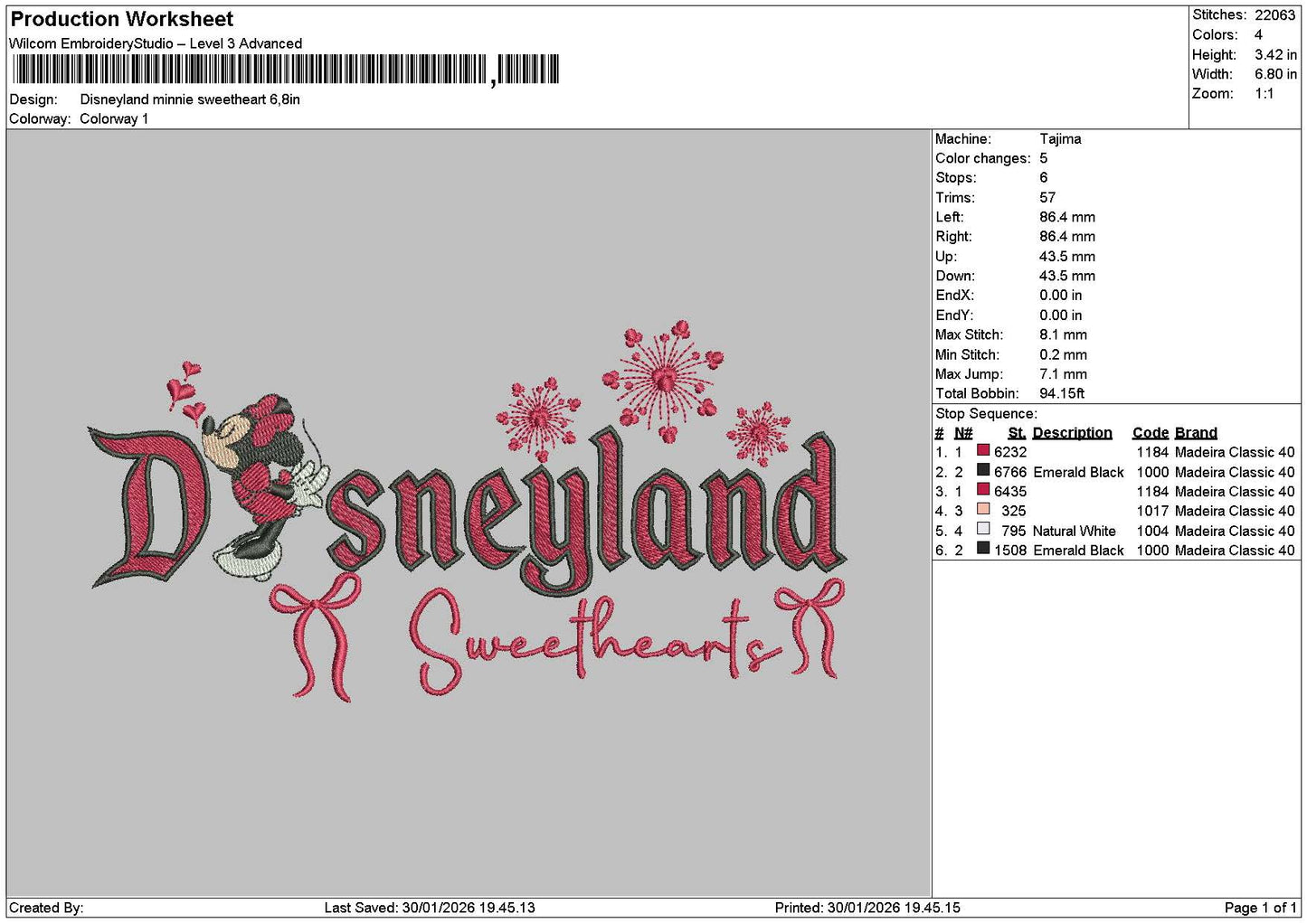 Dland Minnie Heart 01 Embroidery File 6 sizes
