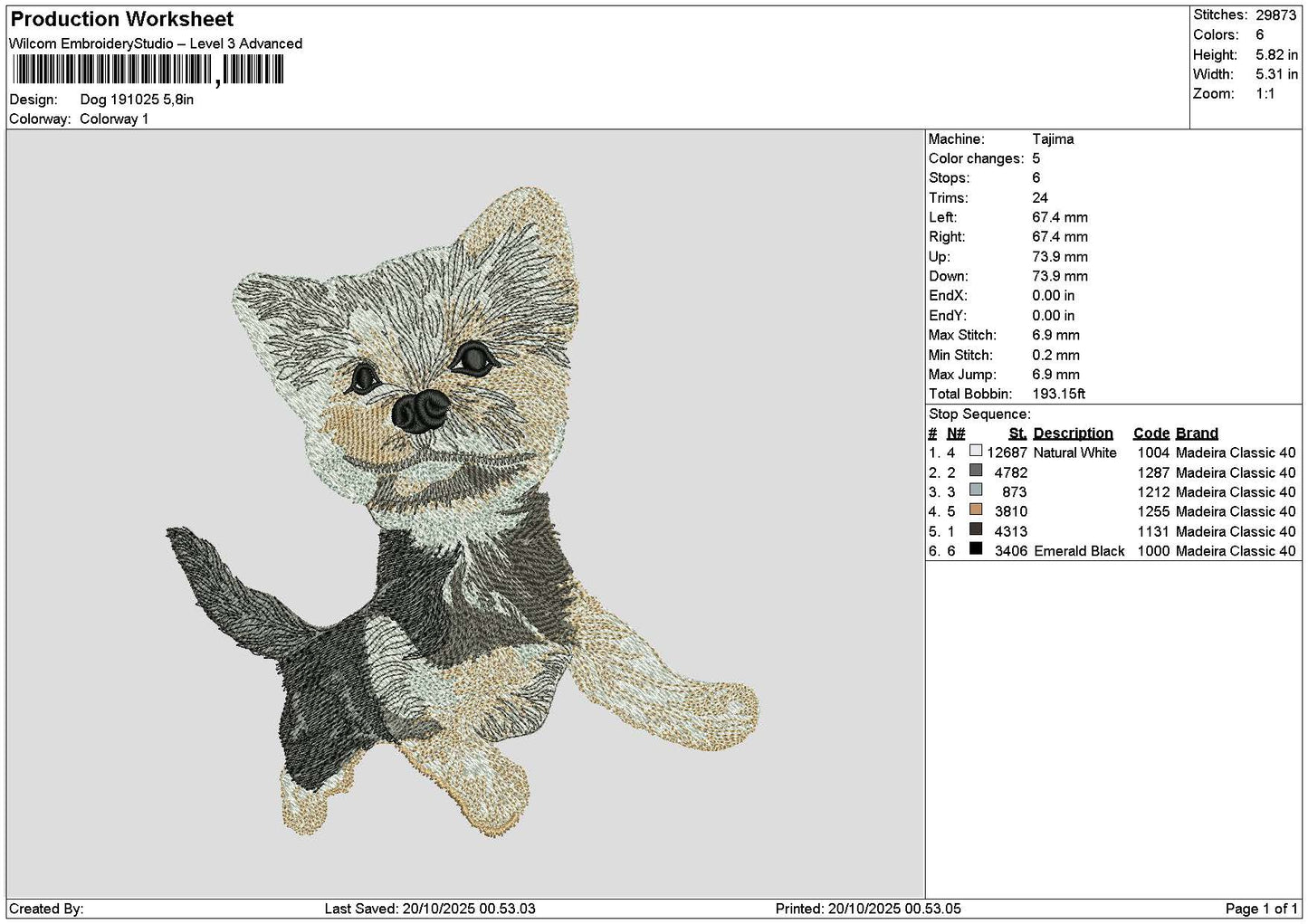 Dog 1910 Embroidery File 6 sizes
