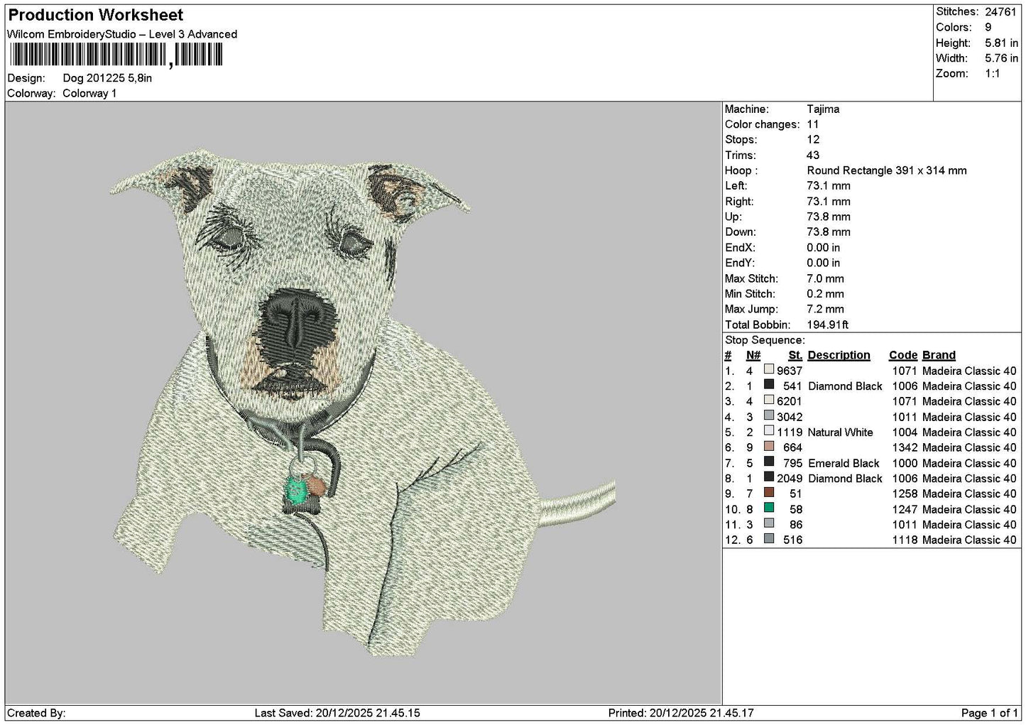 Dog 2012 Embroidery File 6 sizes