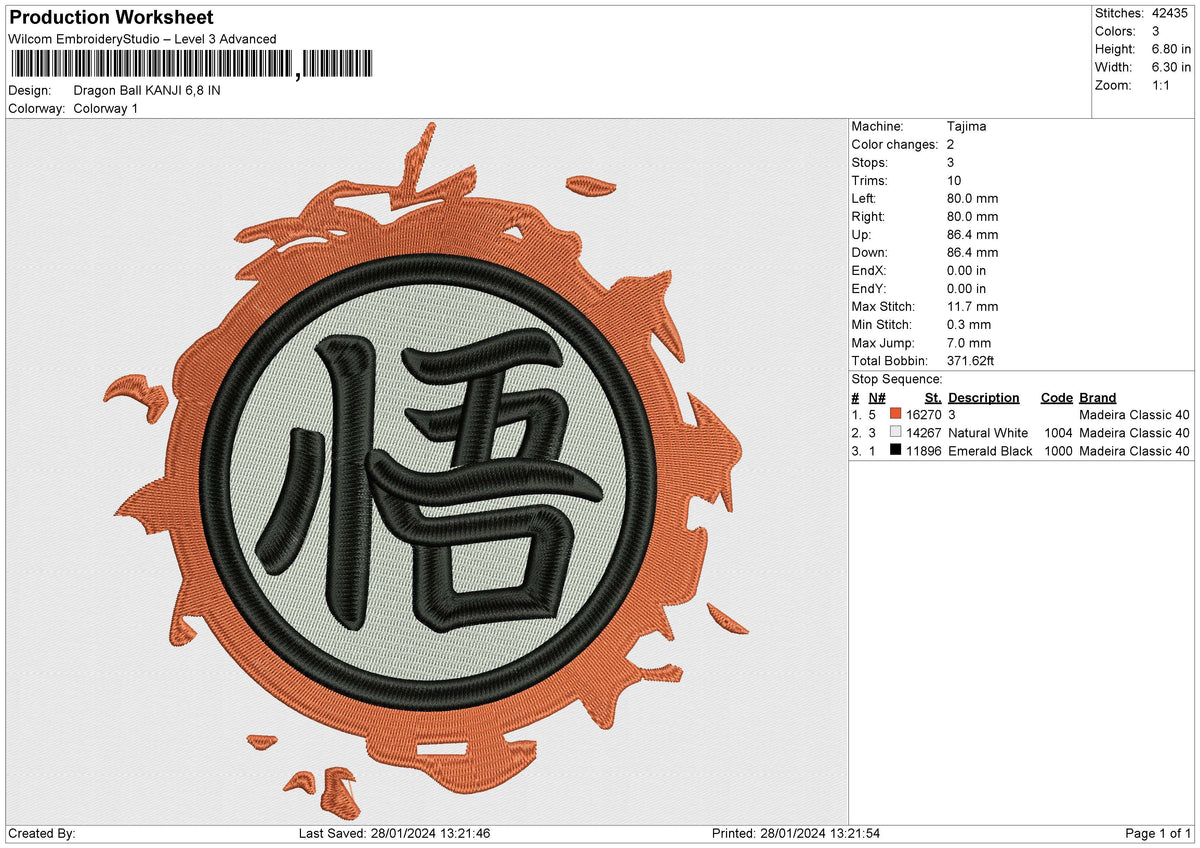 Dragon Ball KANJI Embroidery File 6 size