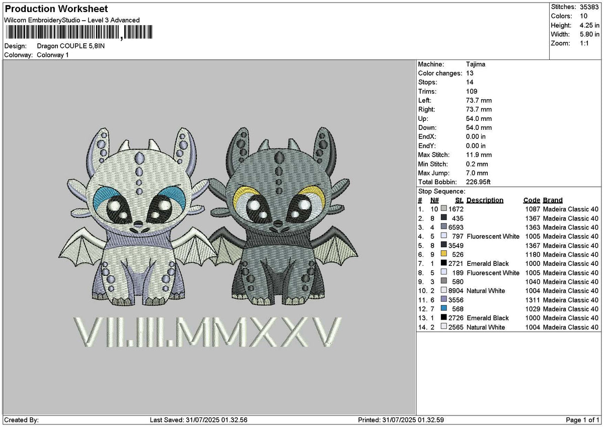 Dragon Couple Embroidery File 6 sizes