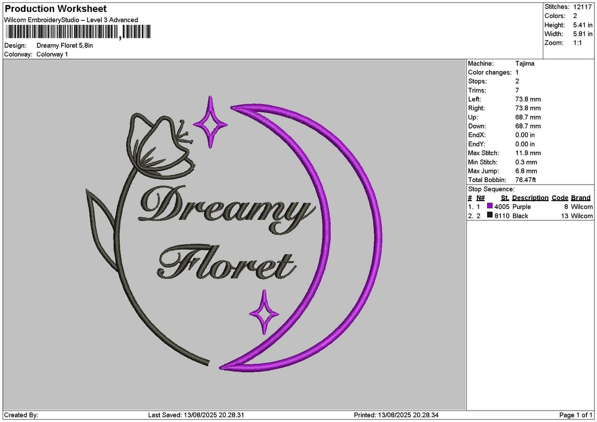 Dreamytext 1308 Embroidery File 6 sizes