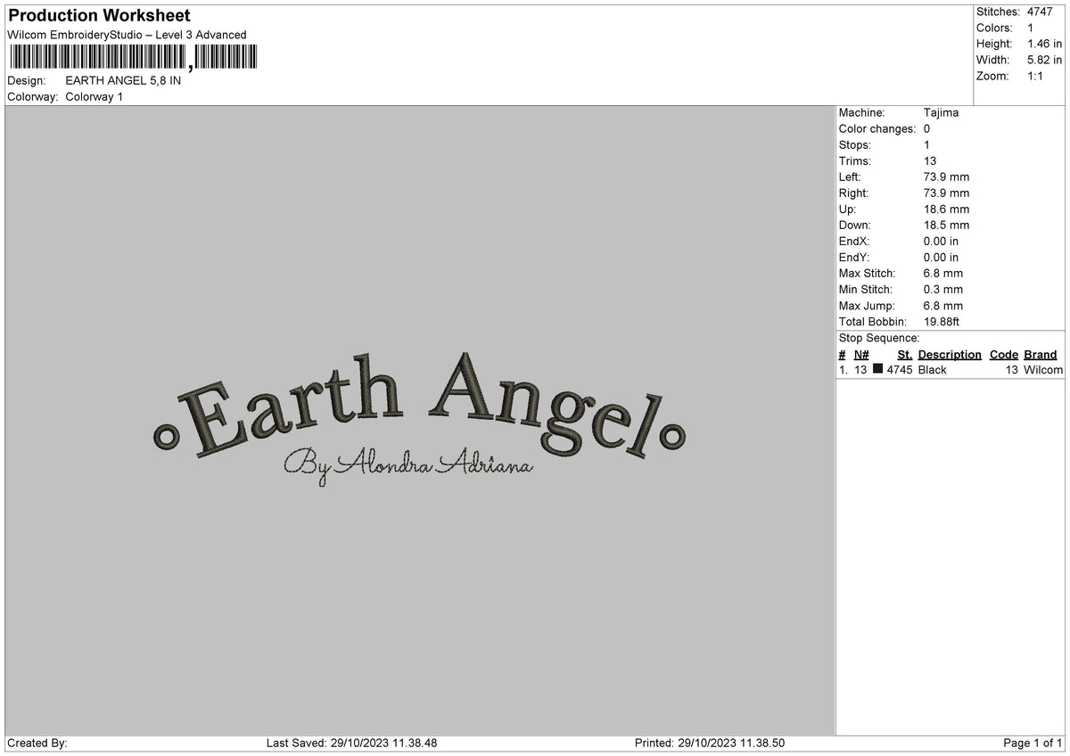 Earth Text Embroidery File 6 sizes
