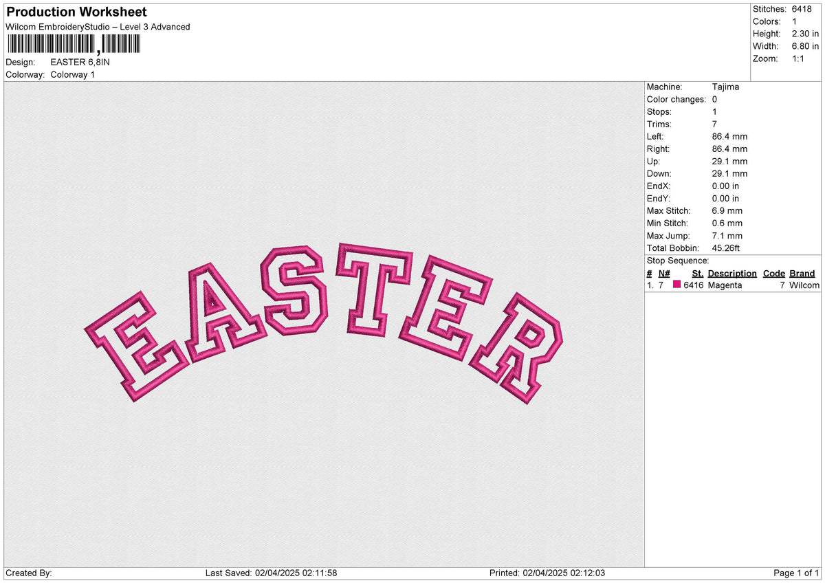 EASTER Embroidery File 6 size