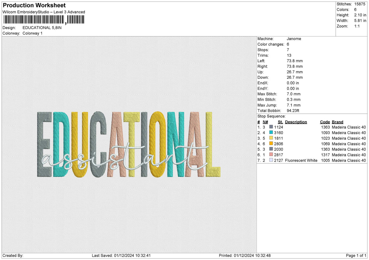 EDUCATIONAL Embroidery File 6 size