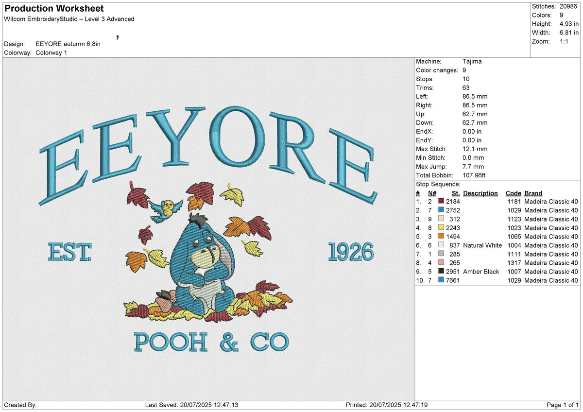 EEYORE Autumn Embroidery File 6 size