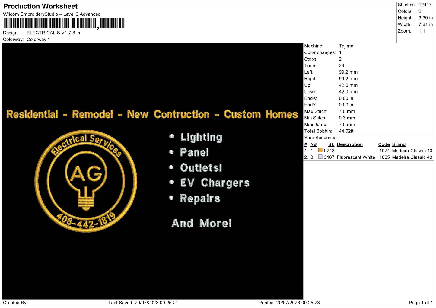Electrical S Embroidery File 6 sizes.