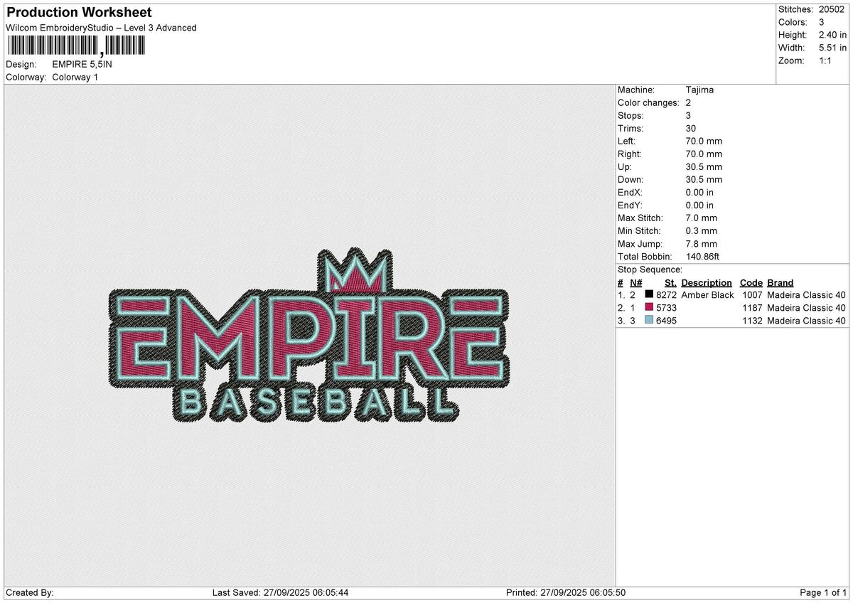 EMPIRE Embroidery File 6 size