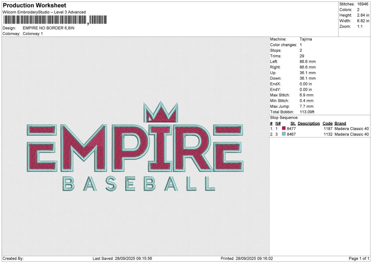 EMPIRE NO BORDER Embroidery File 4 size