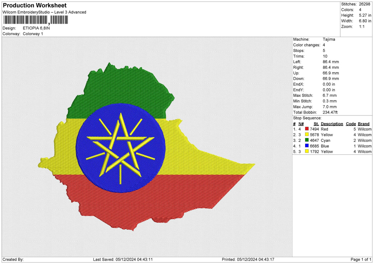 ETIOPIA Embroidery File 6 size