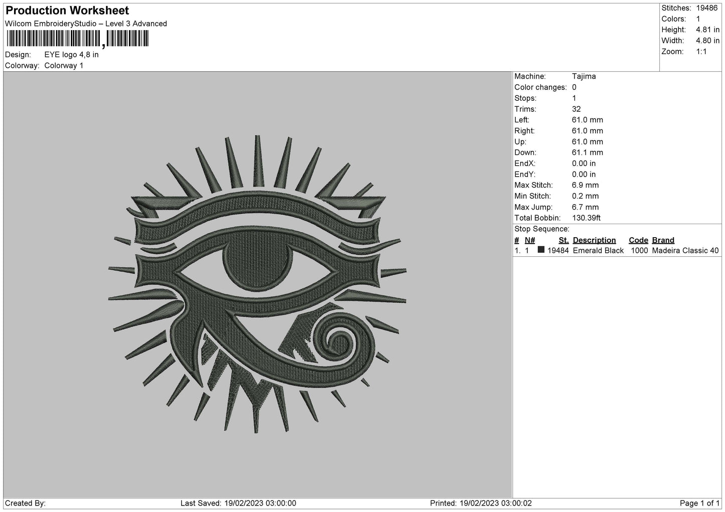 Eye Logo Embroidery File 6 sizes