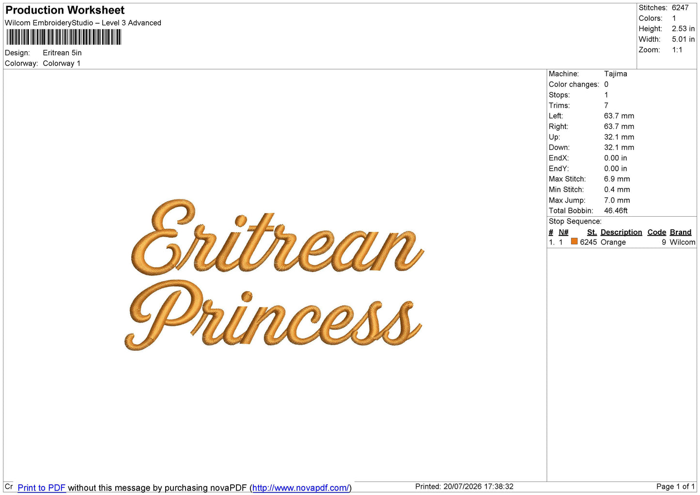 Eritrean Embroidery File 6 sizes
