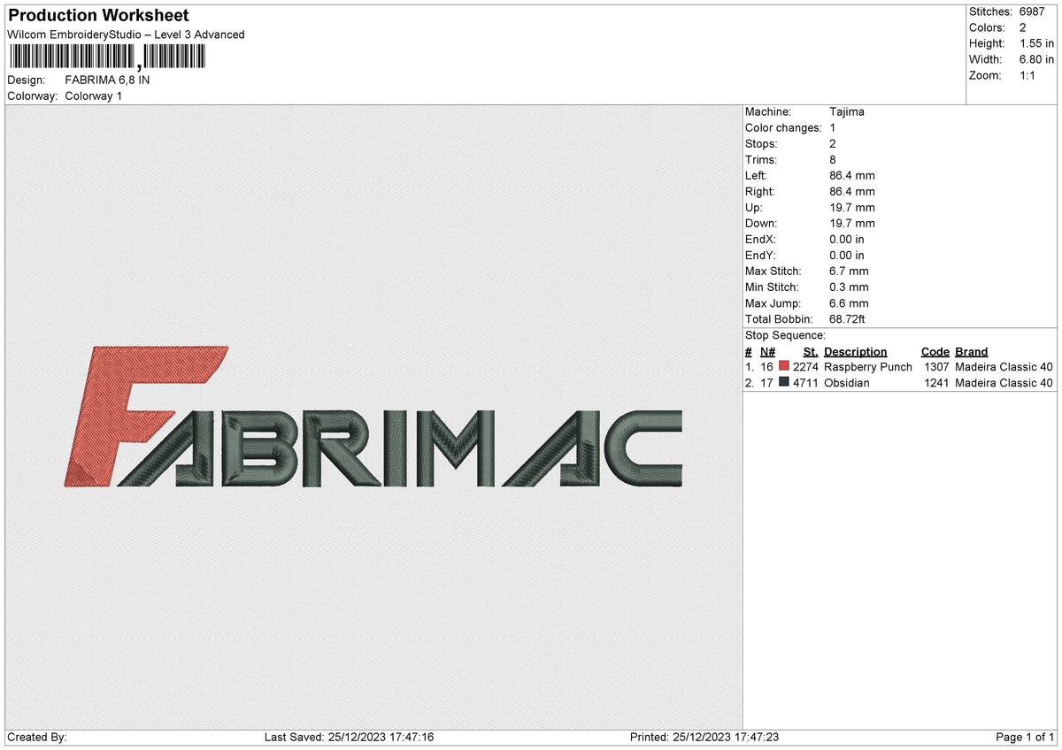 FABRIMA Embroidery File 6 size