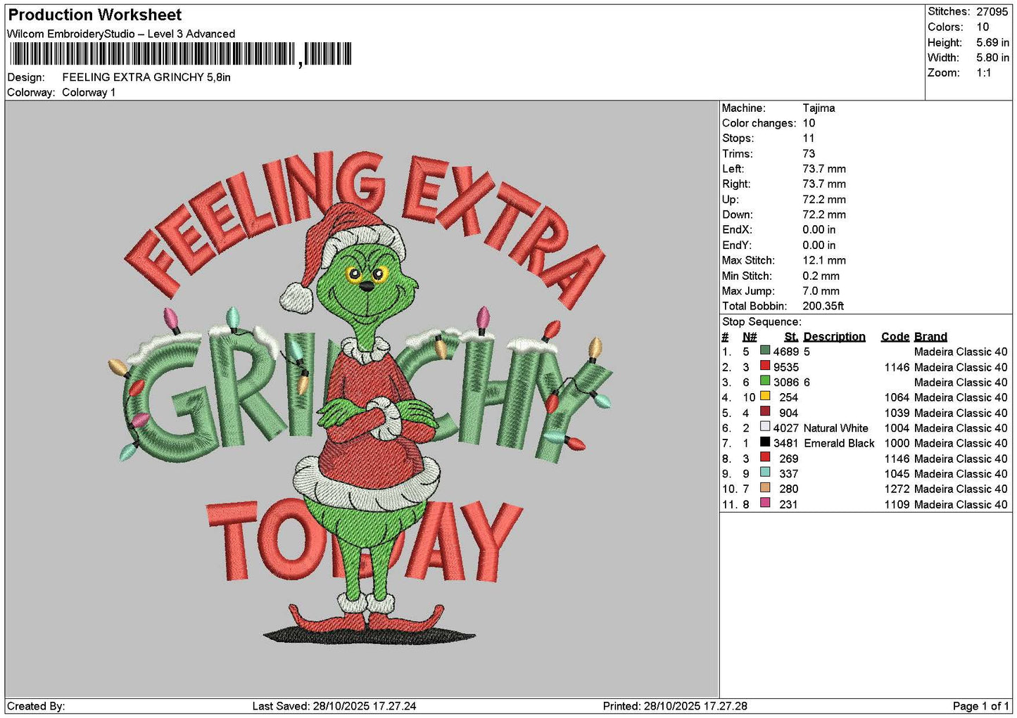 Feelingtext Grinch Embroidery File 6 sizes