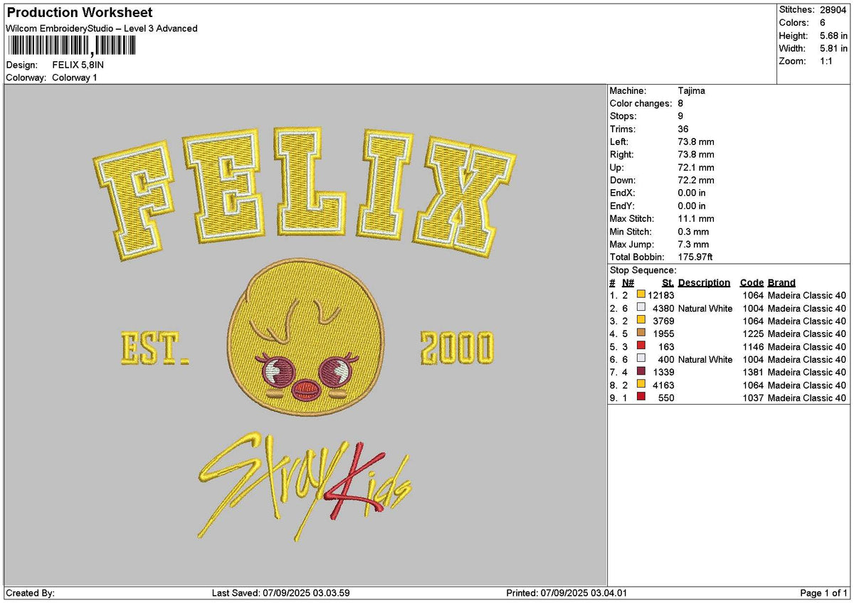 Felixtext Embroidery File 6 sizes