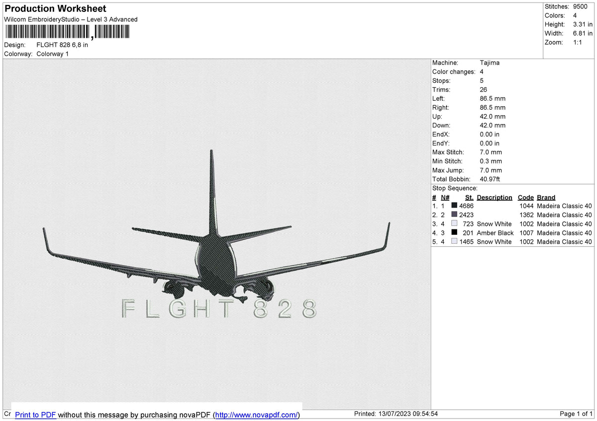 FLGHT 828 Embroidery File 6 size