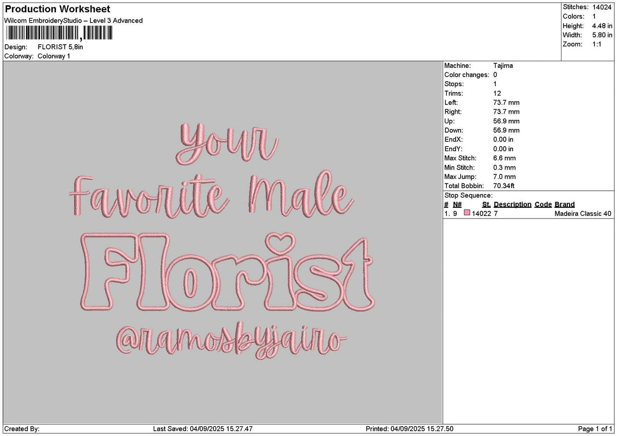 Favoritetext Embroidery File 6 sizes