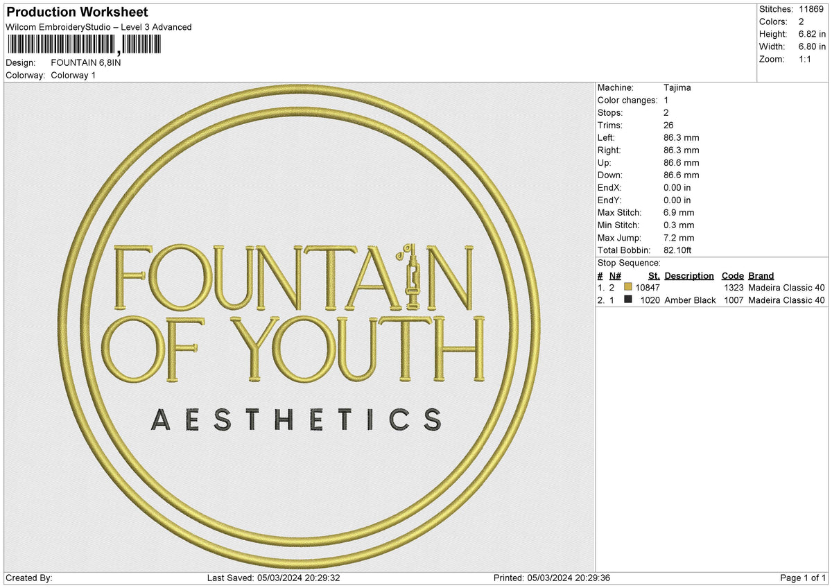 FOUNTAIN Embroidery File 6 size