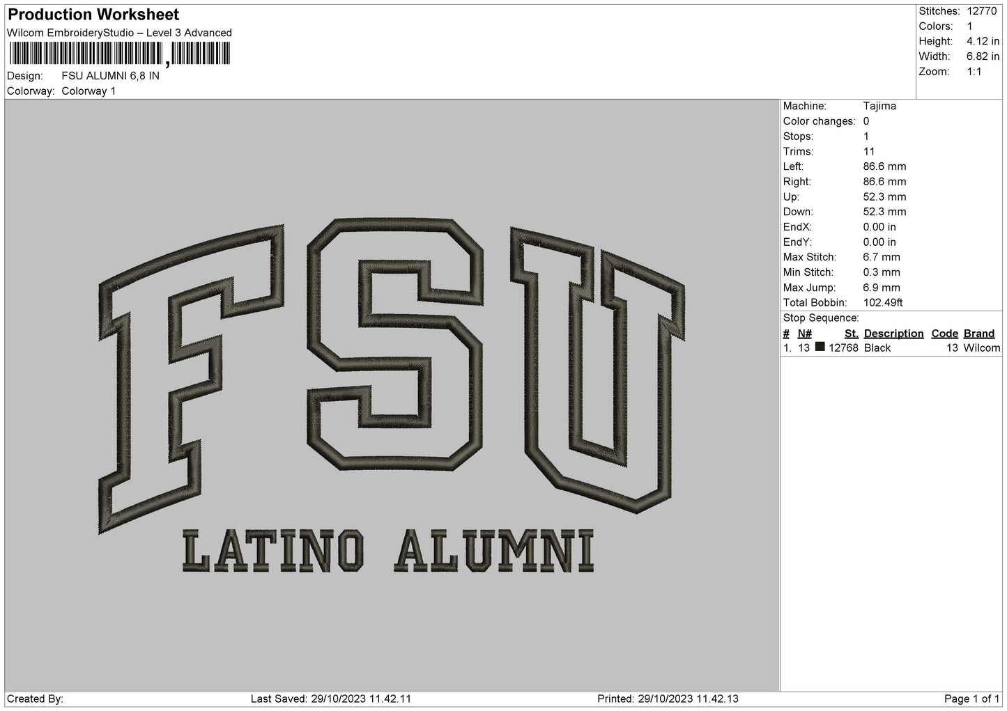 Fsu Text Embroidery File 6 sizes