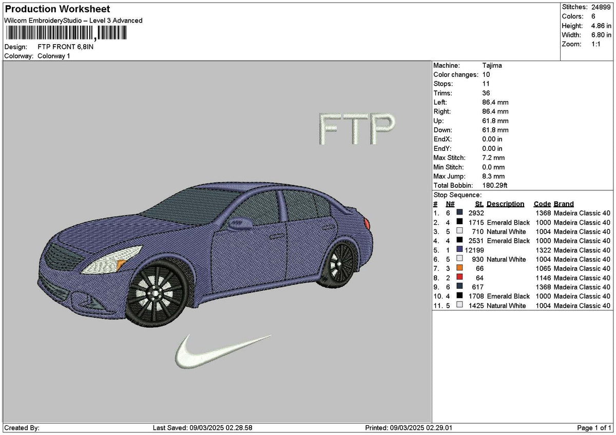 Navy Car 0903 Embroidery File 6 sizes