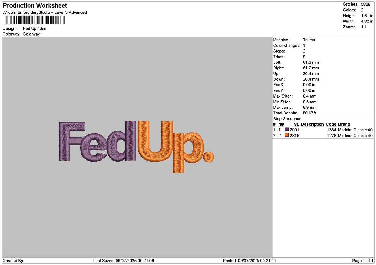 Feduptext Embroidery File 6 sizes