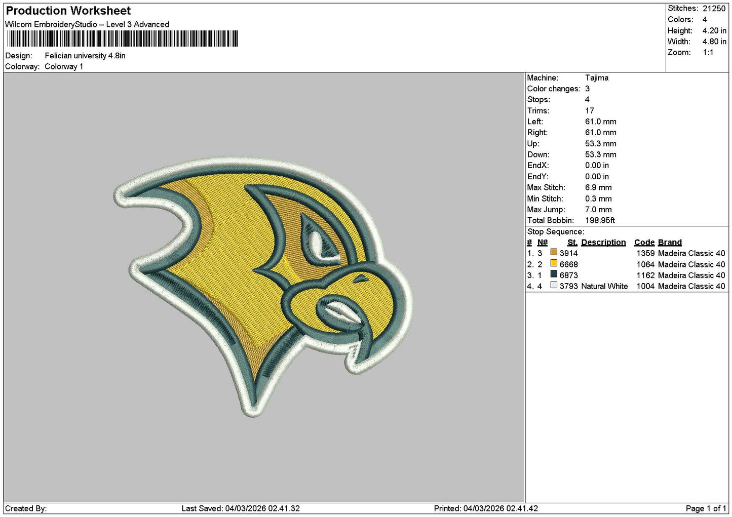 Bird Had Yellow Embroidery File 6 sizes