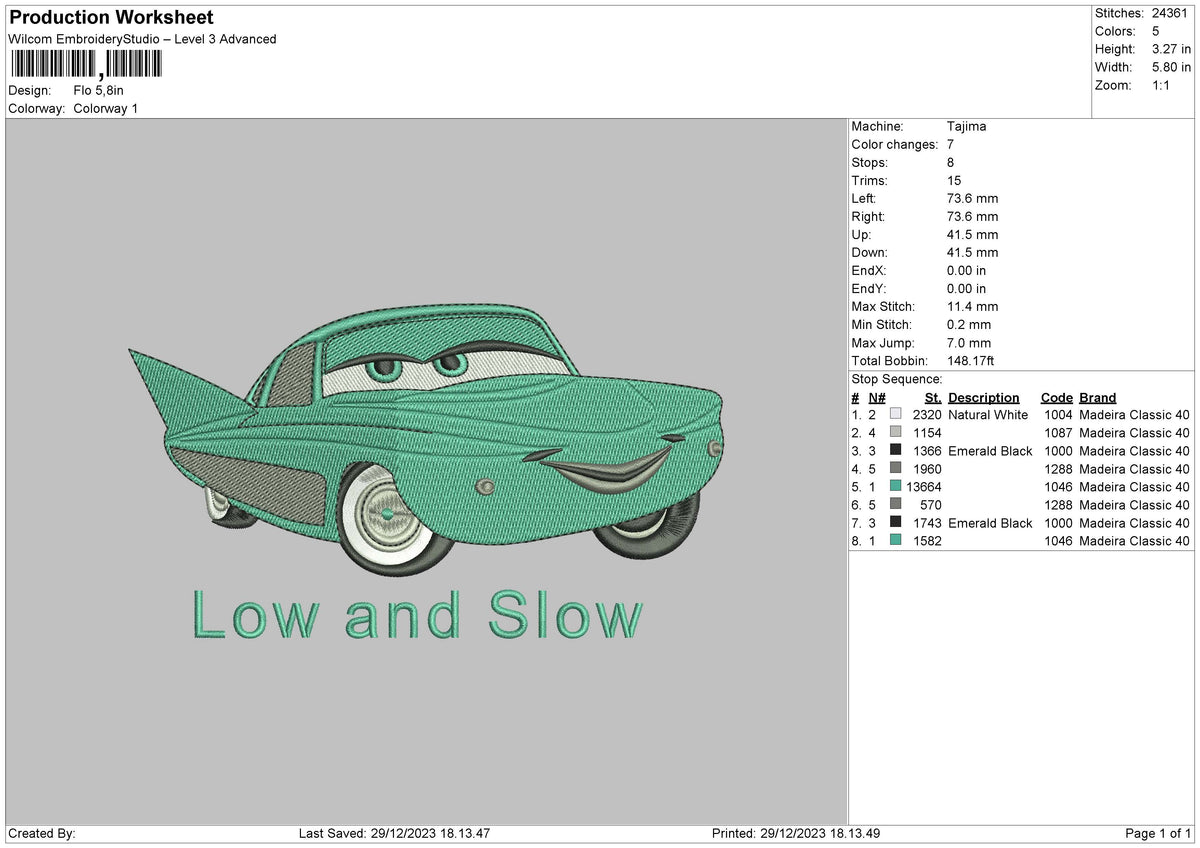 Flo Car Embroidery File 6 sizes