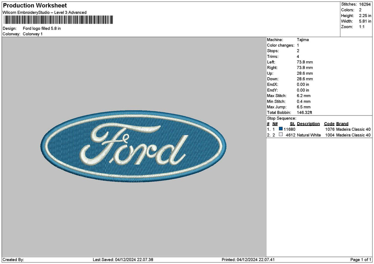 Fordtext Filled Embroidery File 6 sizes