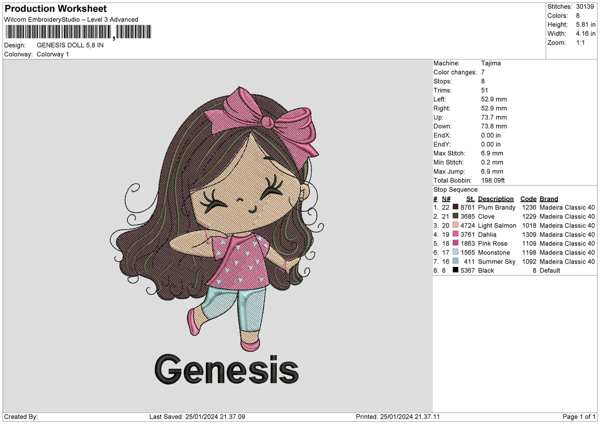 Girldoll 2501 Embroidery File 6 sizes