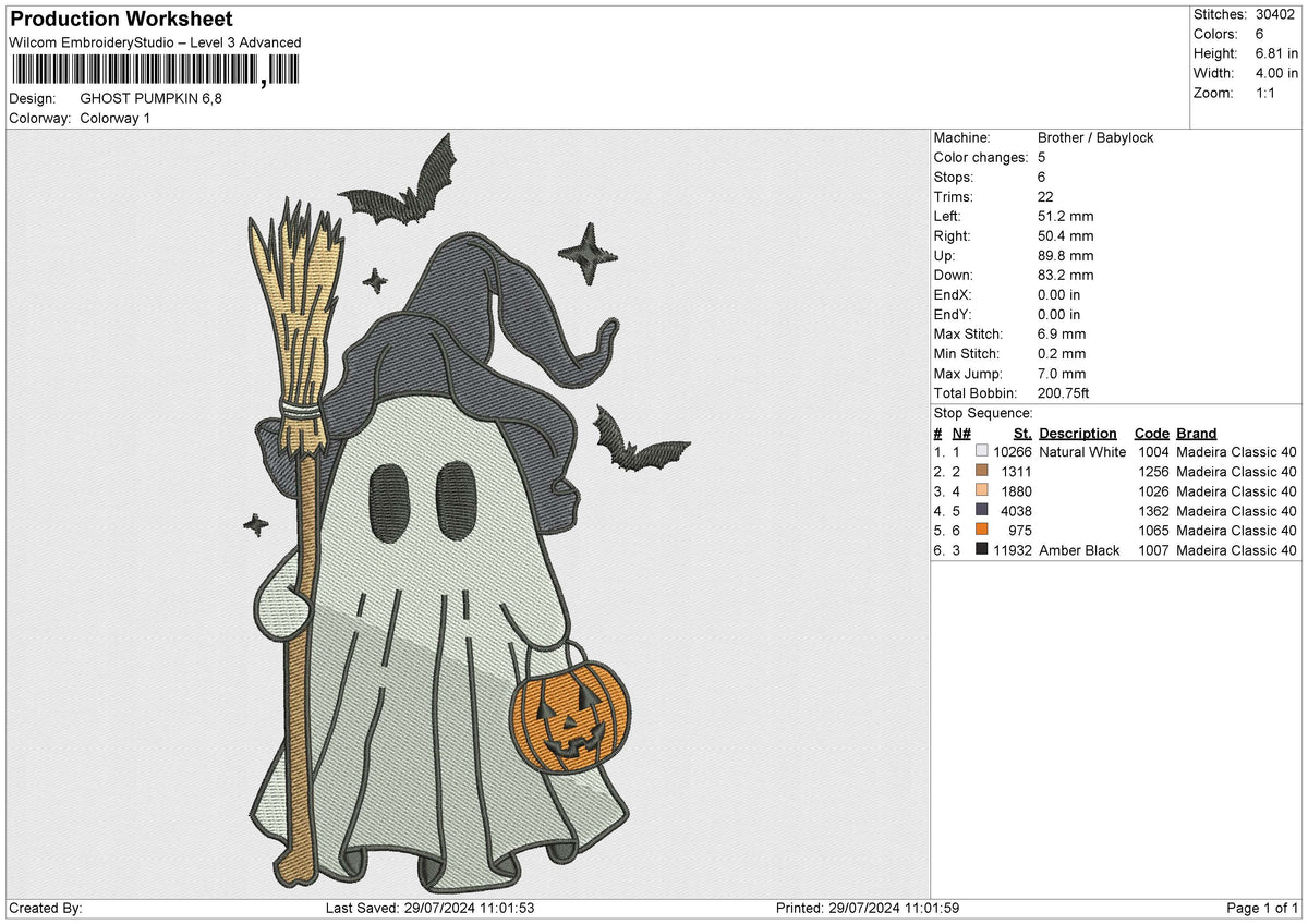 GHOST PUMPKIN Embroidery File 6 size