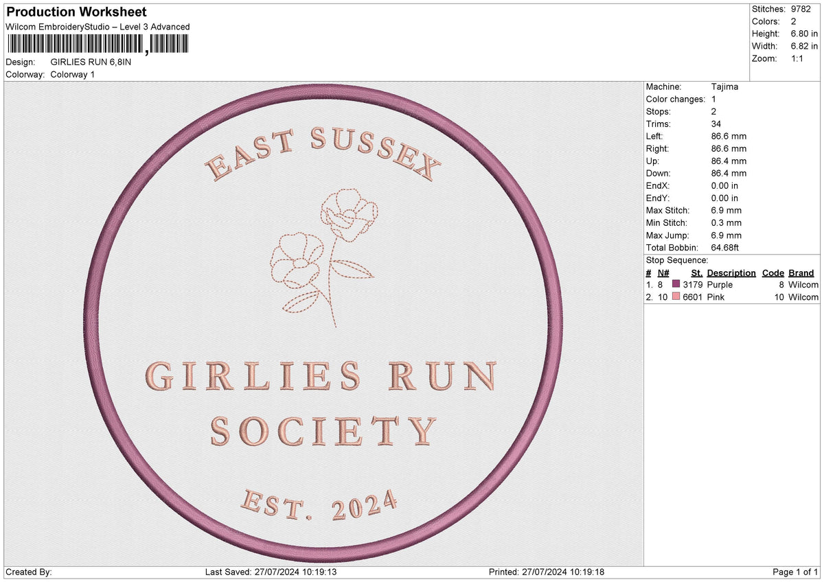 GIRLIES RUN Embroidery File 6 sizes