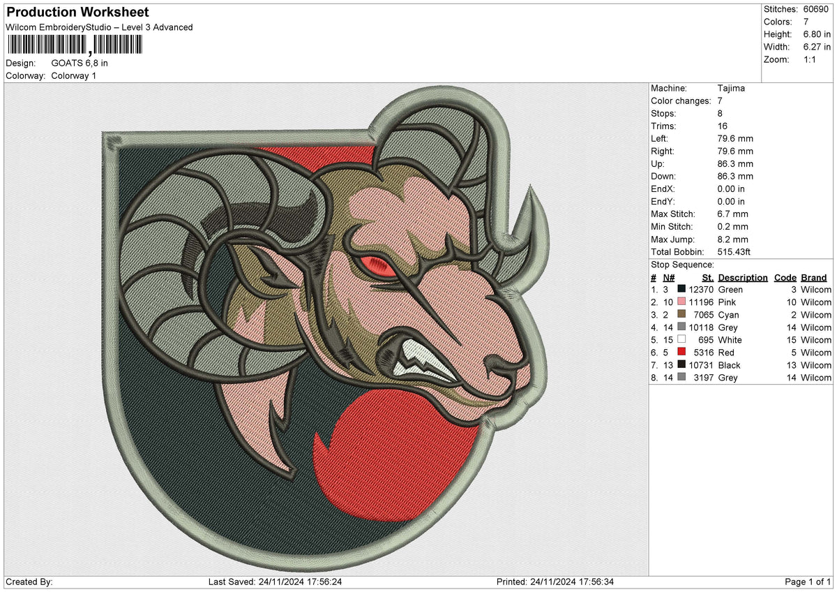 GOATS Embroidery File 6 size