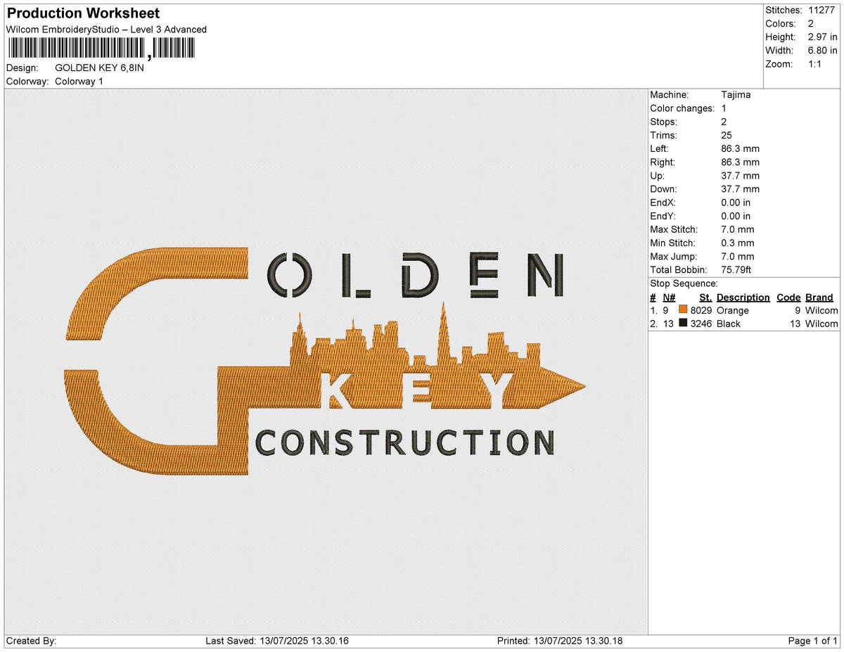 GOLDEN KEY Embroidery File 6 size