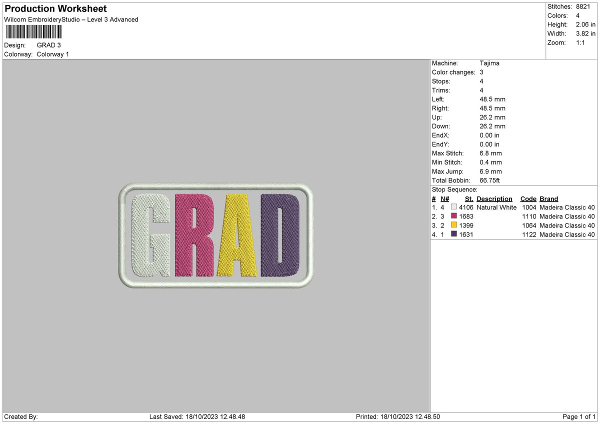 Grad Embroidery File 6 sizes