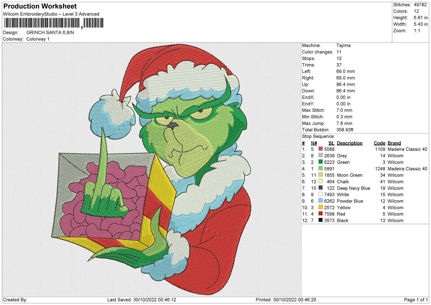 GRINCH SANTA Embroidery