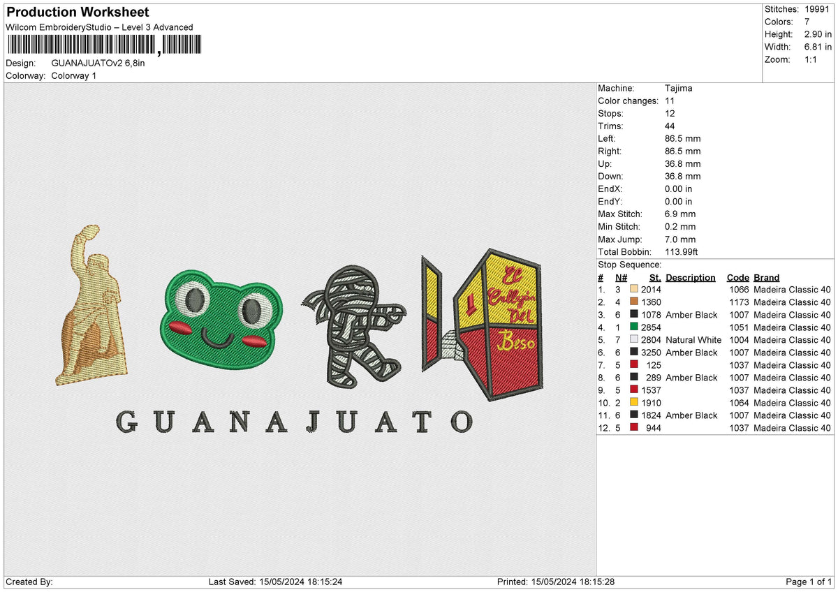 GUANAJUATOv2 Embroidery File 6 sizes