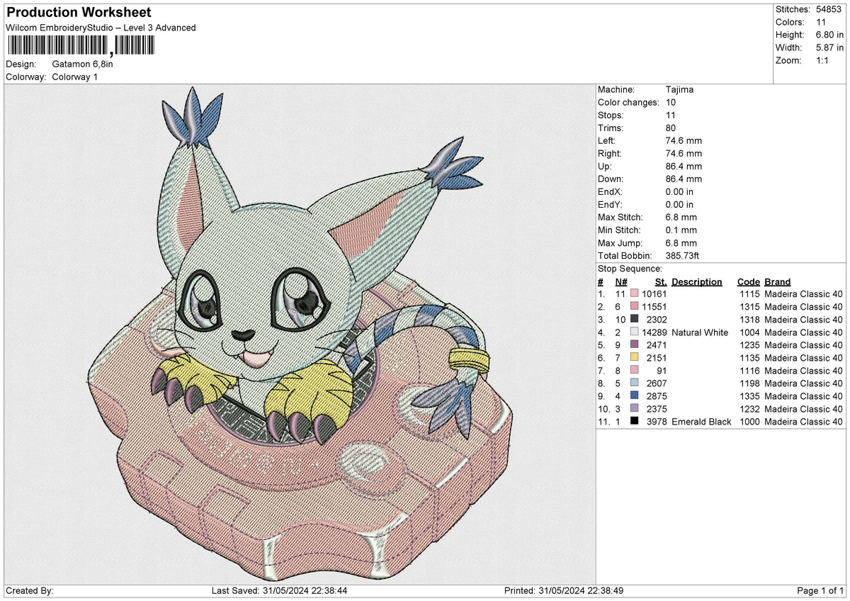 Gatamon Embroidery File 6 size