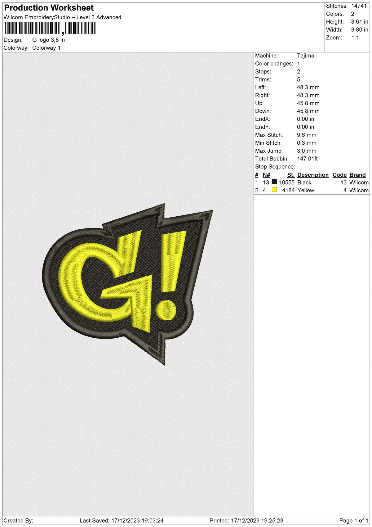 G logo Embroidery File 6 size