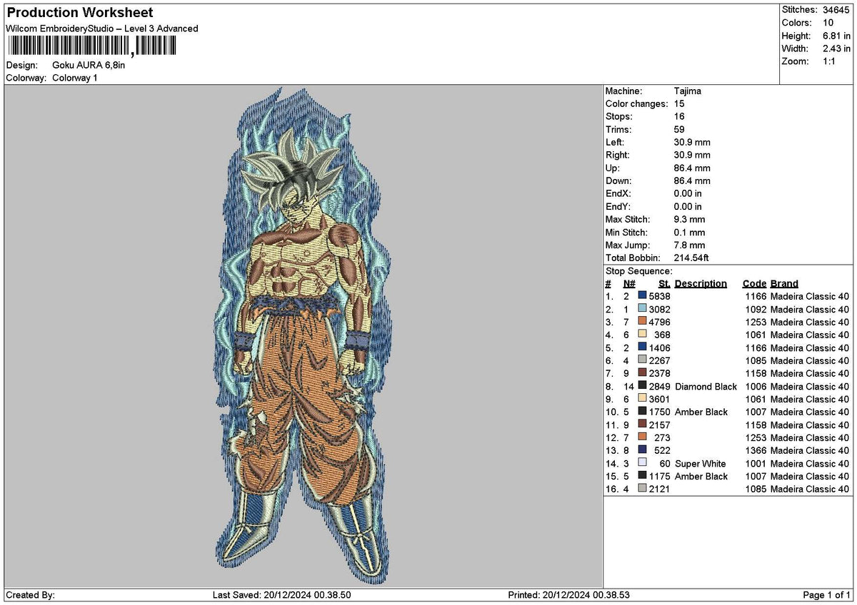 Goku 1912 Embroidery File 6 sizes