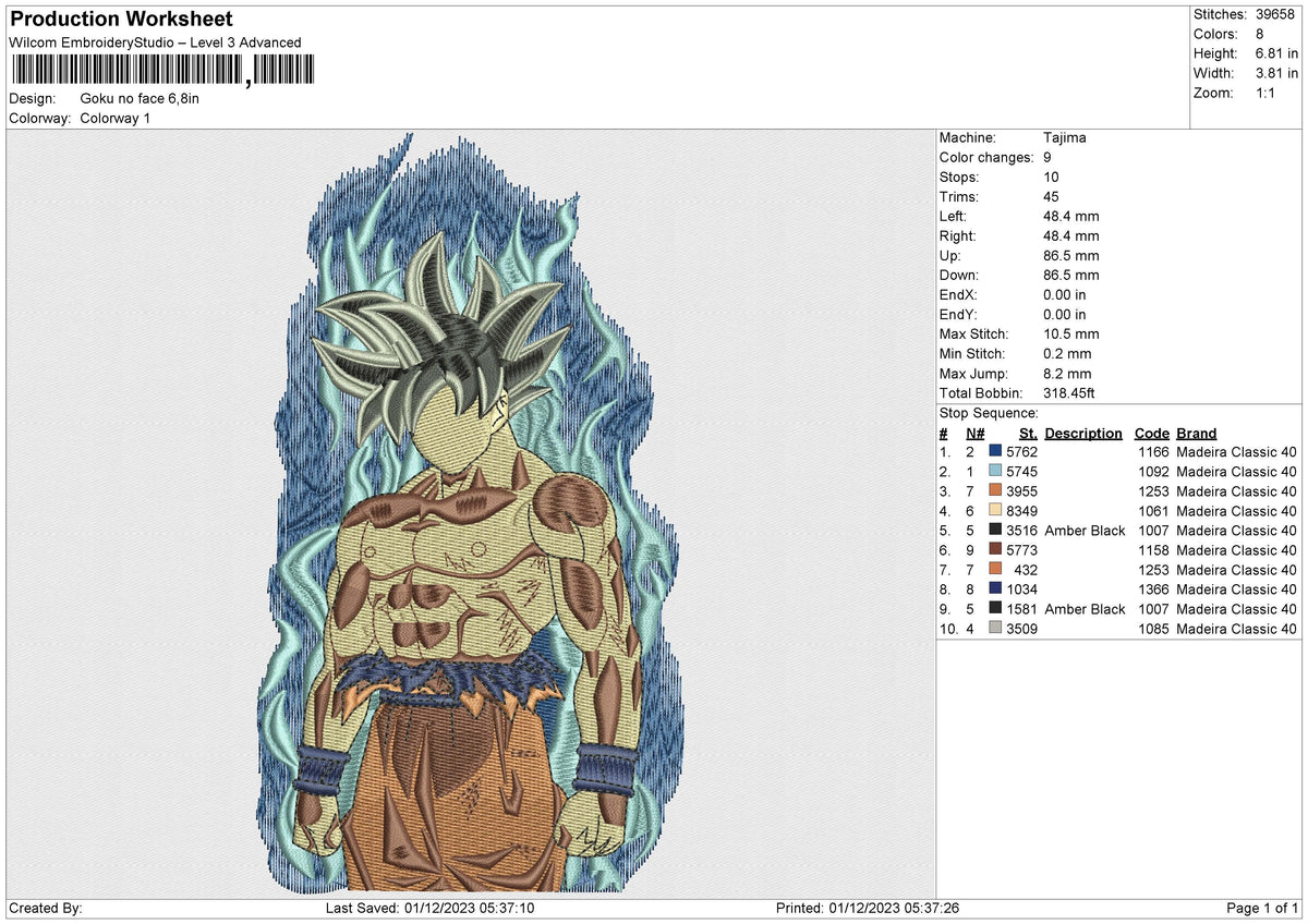 Goku no face Embroidery File 6 size