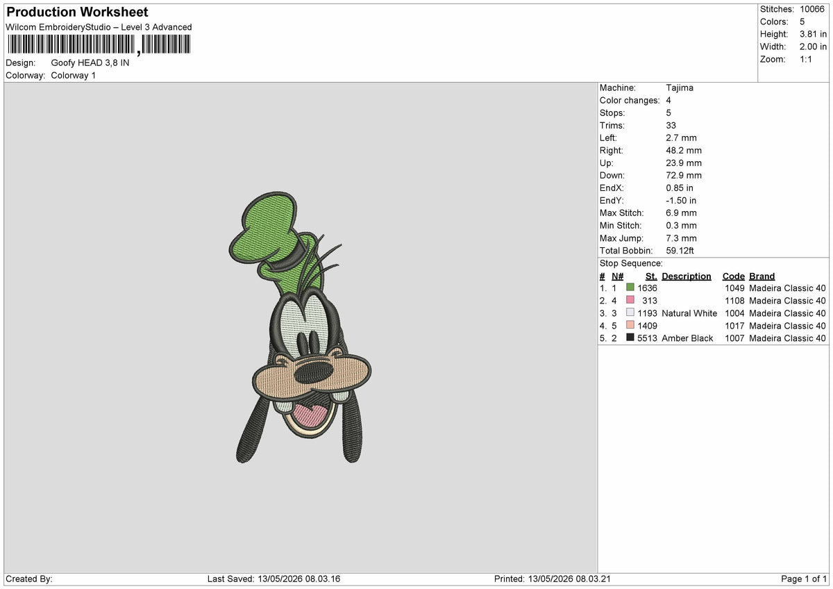 Goofyhead 001 Embroidery File 6 sizes