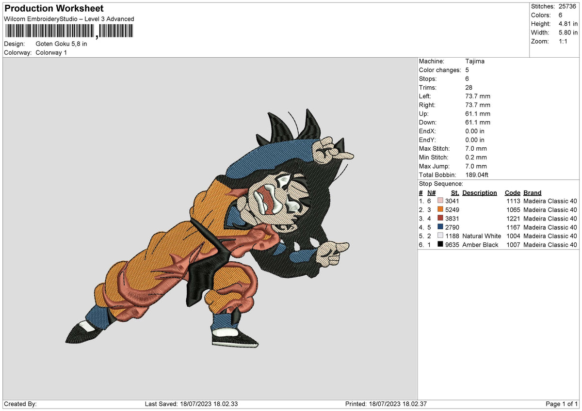 Goten Goku Embroidery File 6 sizes