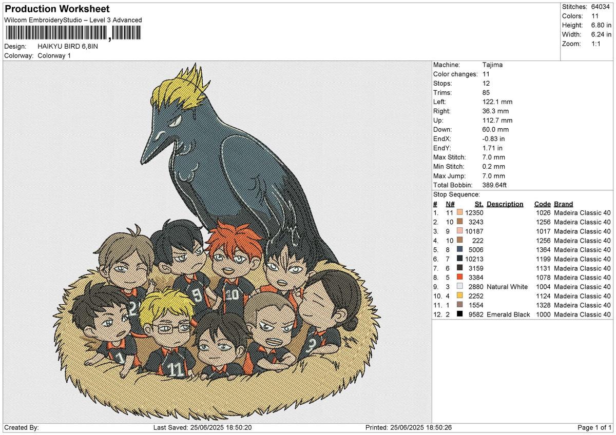 HAIKYU BIRD Embroidery File 6 size