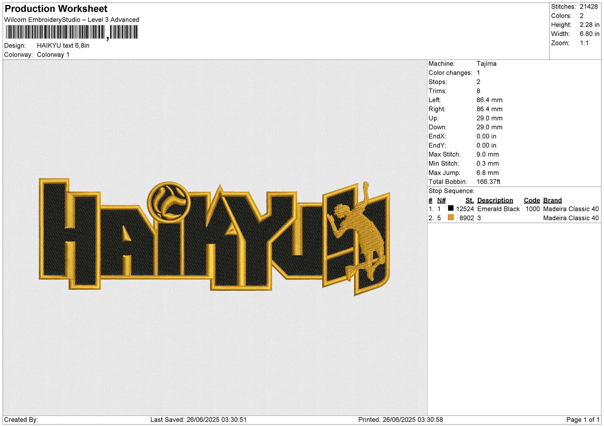 HAIKYU TEXT Embroidery File 6 size