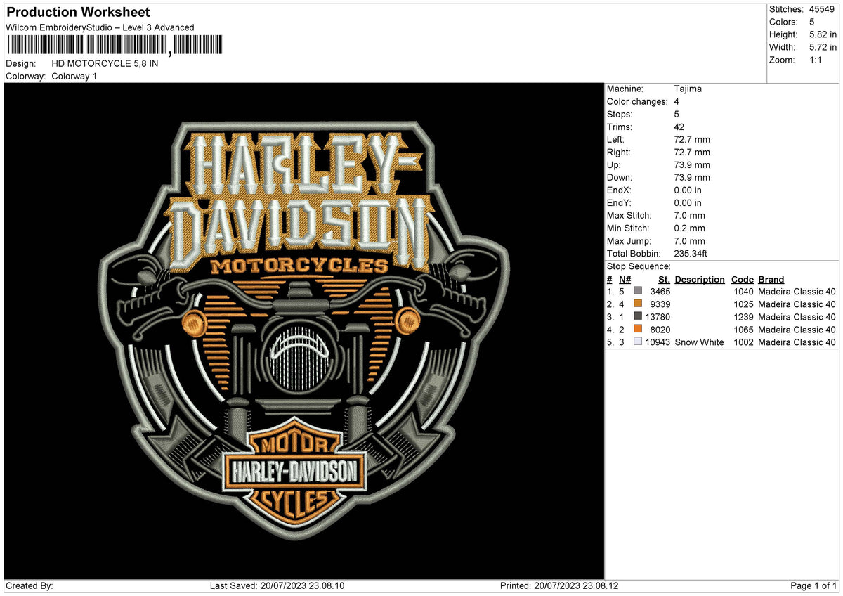 Hd Motorcycle Embroidery File 6 sizes